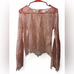 The Hanger Pale Pink Lace Top with Bell Sleeves
